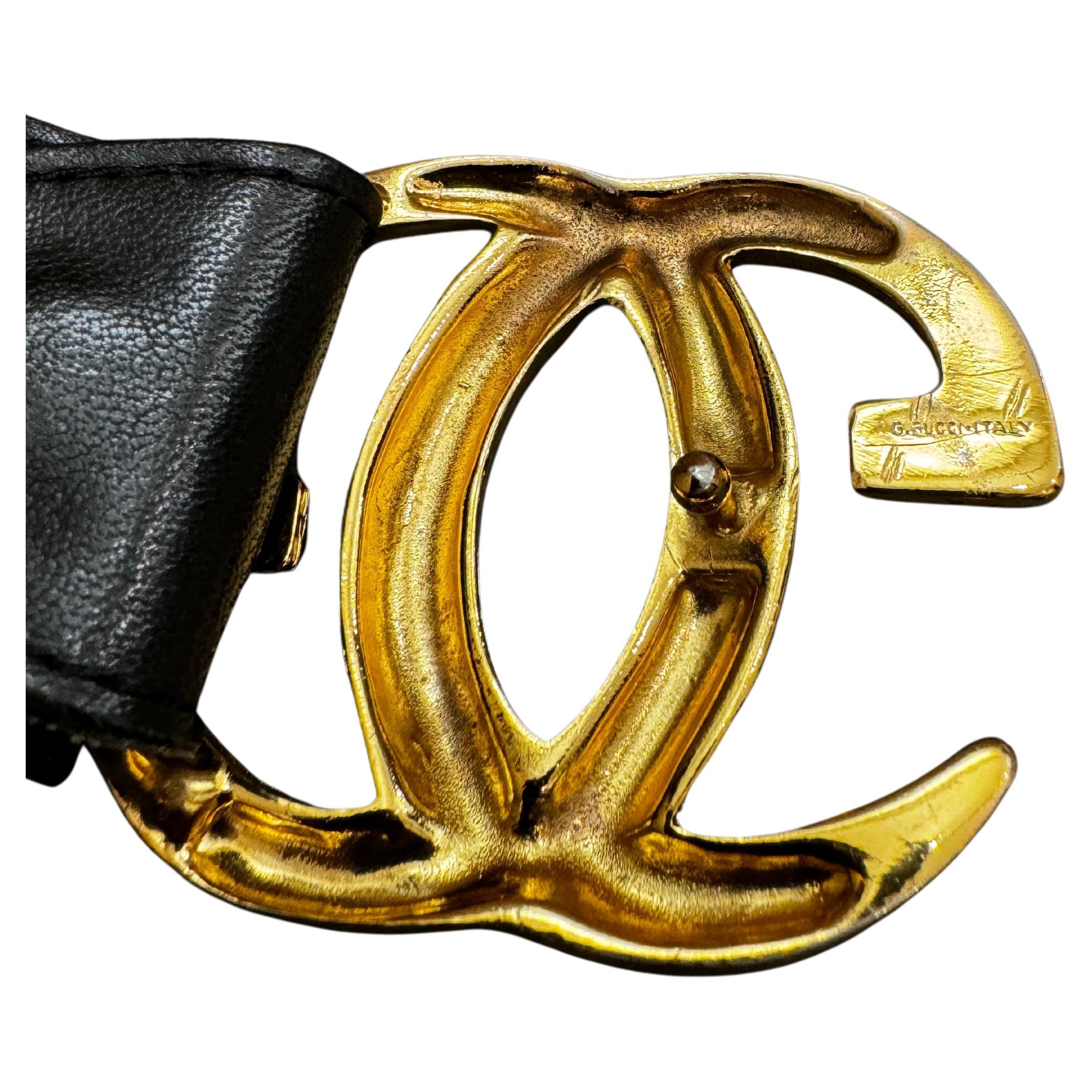 1970 Vintage GUCCI Ceinture en cuir de veau Noir Unisex Unisexe en vente