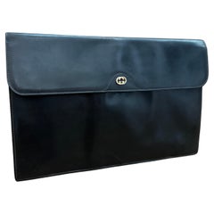 1970s Vintage GUCCI Bolsa de Documentos de Piel de Becerro Negro Grande