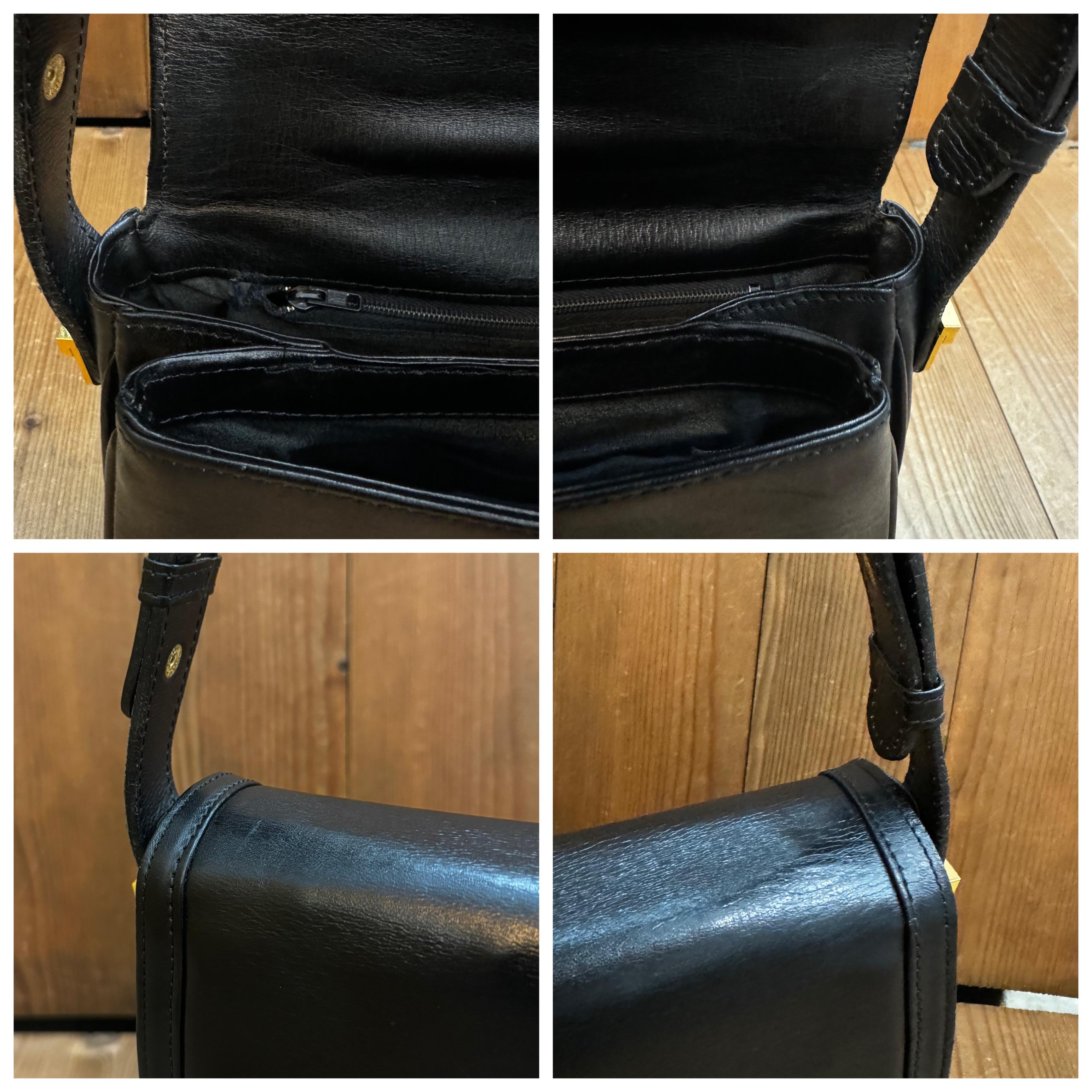 1970s Vintage GUCCI Calfskin Leather Shoulder Bag Black For Sale 1