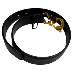 1970s Vintage GUCCI Dolphin GG Calfskin Leather Belt Black 60/24