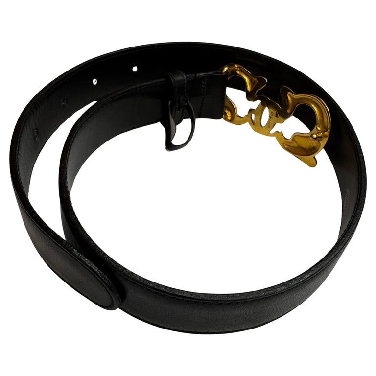 1970s Vintage GUCCI Dolphin GG Calfskin Leather Belt Black  display picture 1