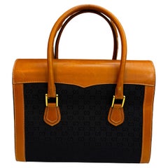 1970s Vintage GUCCI GG Monogram Jacquard Boston Bag Black Brown 34