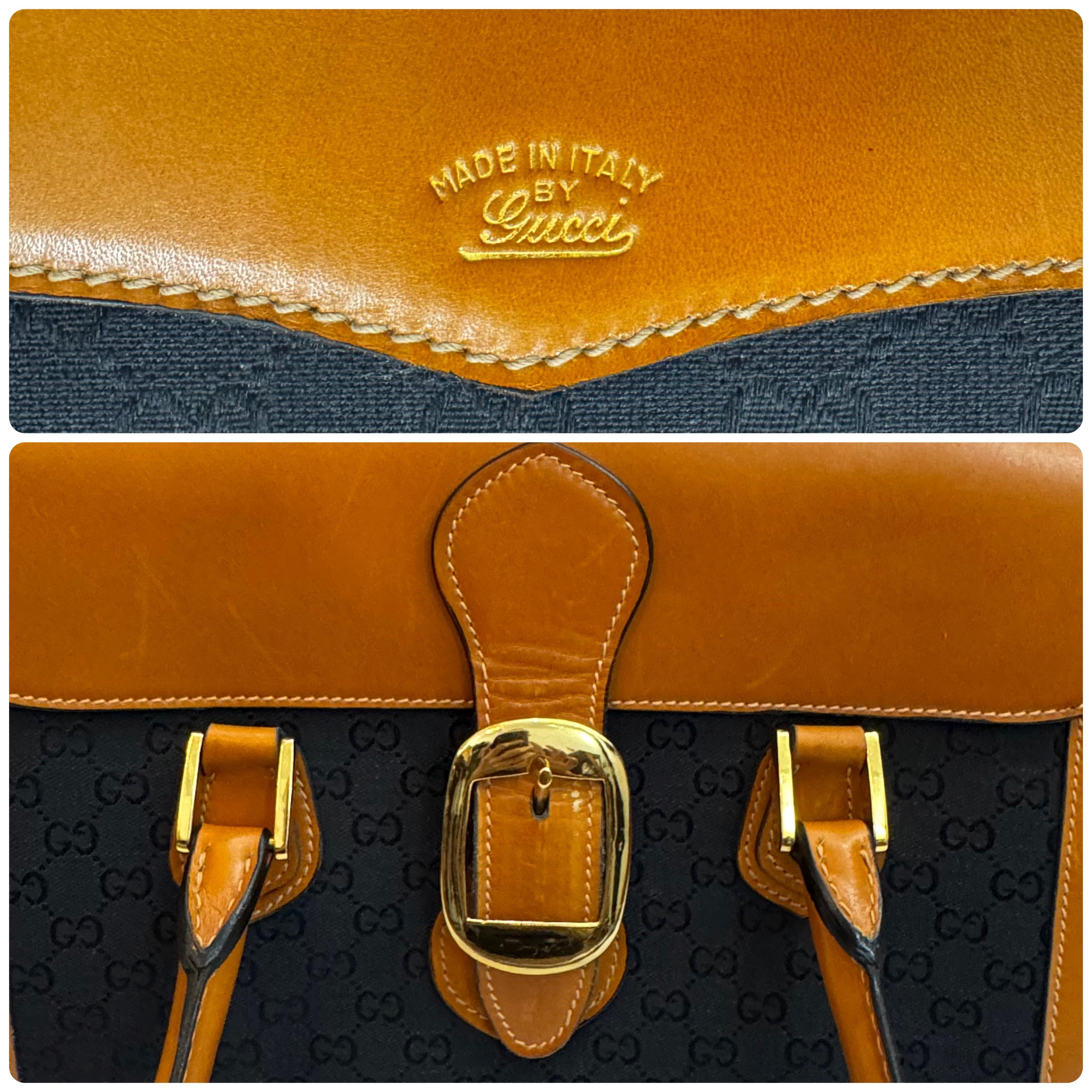 1970s Vintage GUCCI GG Monogram Jacquard Boston Bag Black Brown 34 en venta 1