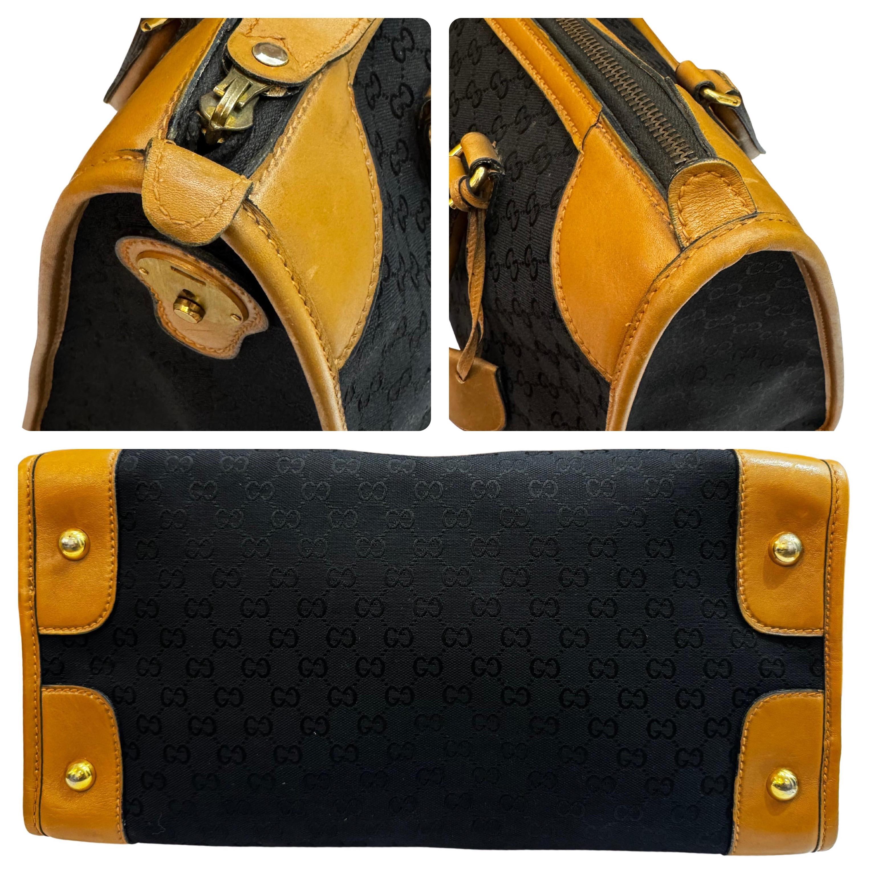 1970er Vintage GUCCI GG Monogram Jacquard Boston Bag Unisex Schwarz Braun 40 im Angebot 8