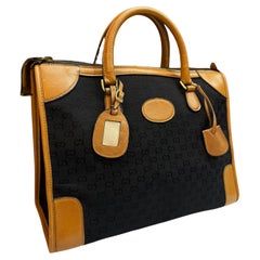 1970s Vintage GUCCI GG Monogram Jacquard Boston Bag Unisex Black Brown 40