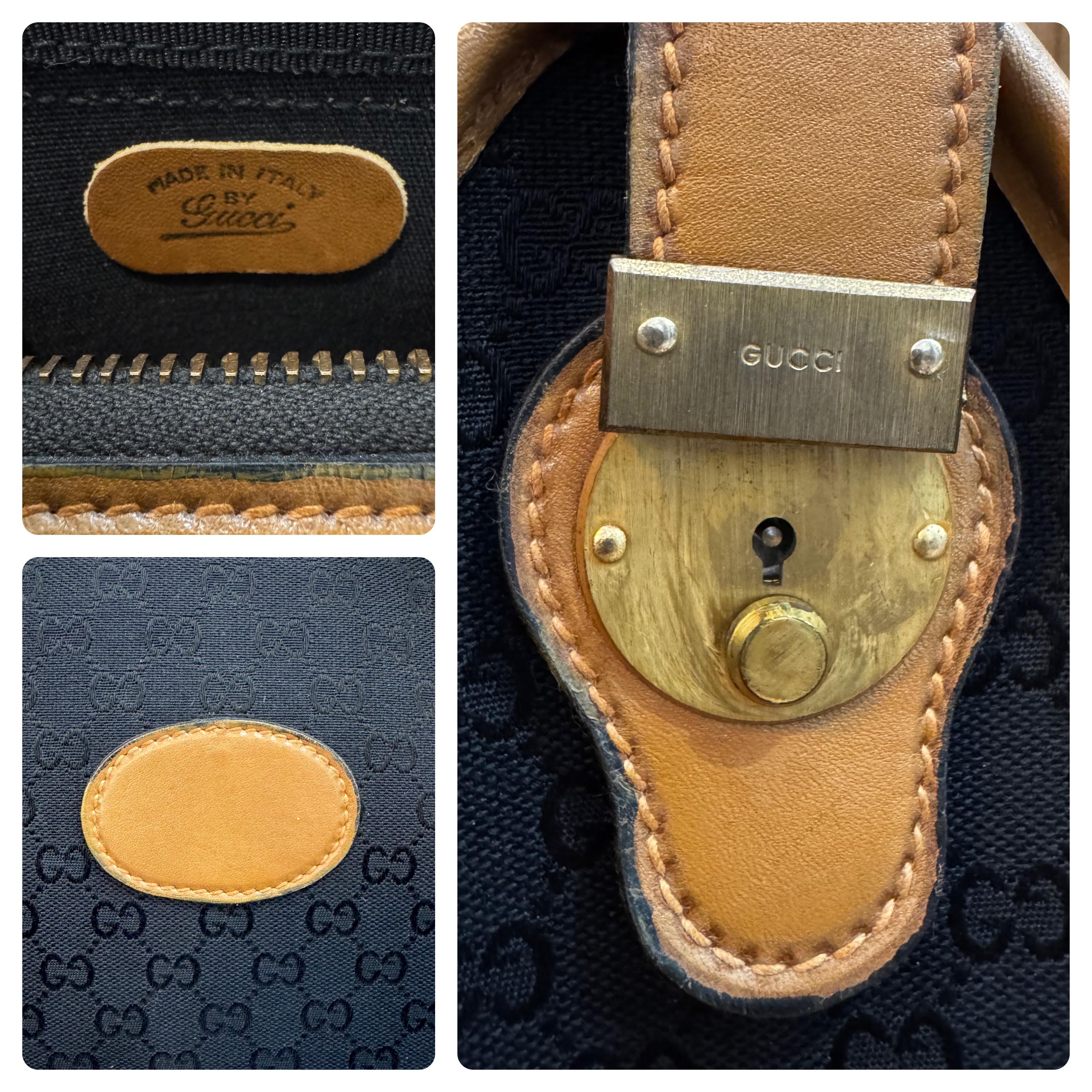 1970er Vintage GUCCI GG Monogram Jacquard Boston Bag Unisex Schwarz Braun 40 im Angebot 2