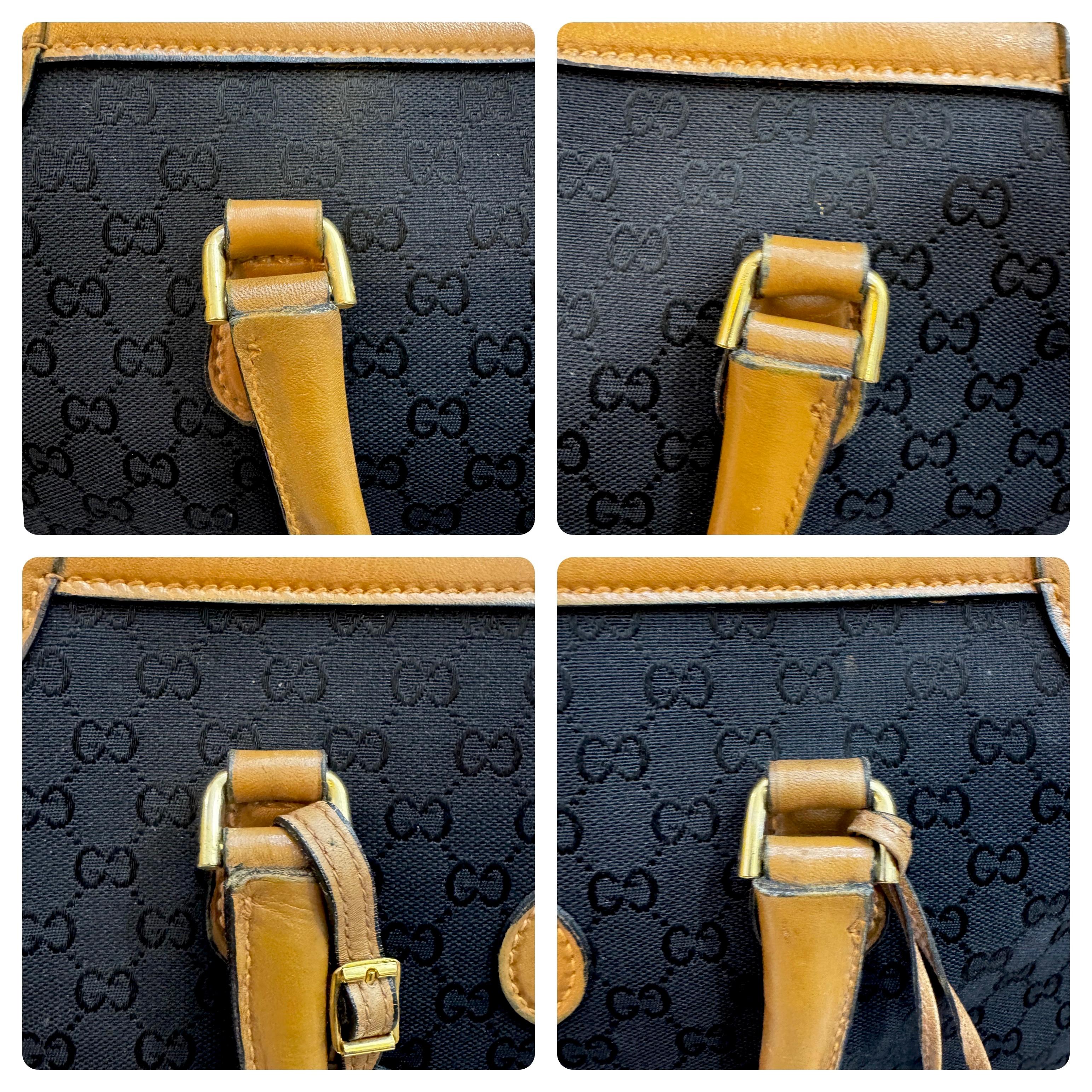 1970er Vintage GUCCI GG Monogram Jacquard Boston Bag Unisex Schwarz Braun 40 im Angebot 4