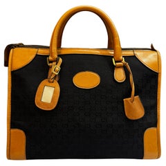 1970s Vintage GUCCI GG Monogram Jacquard Boston Bag Unisex Black Brown 40