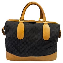 1970s Vintage GUCCI GG Monogram Jacquard Doctor Duffle Bag Unisex Black Brown