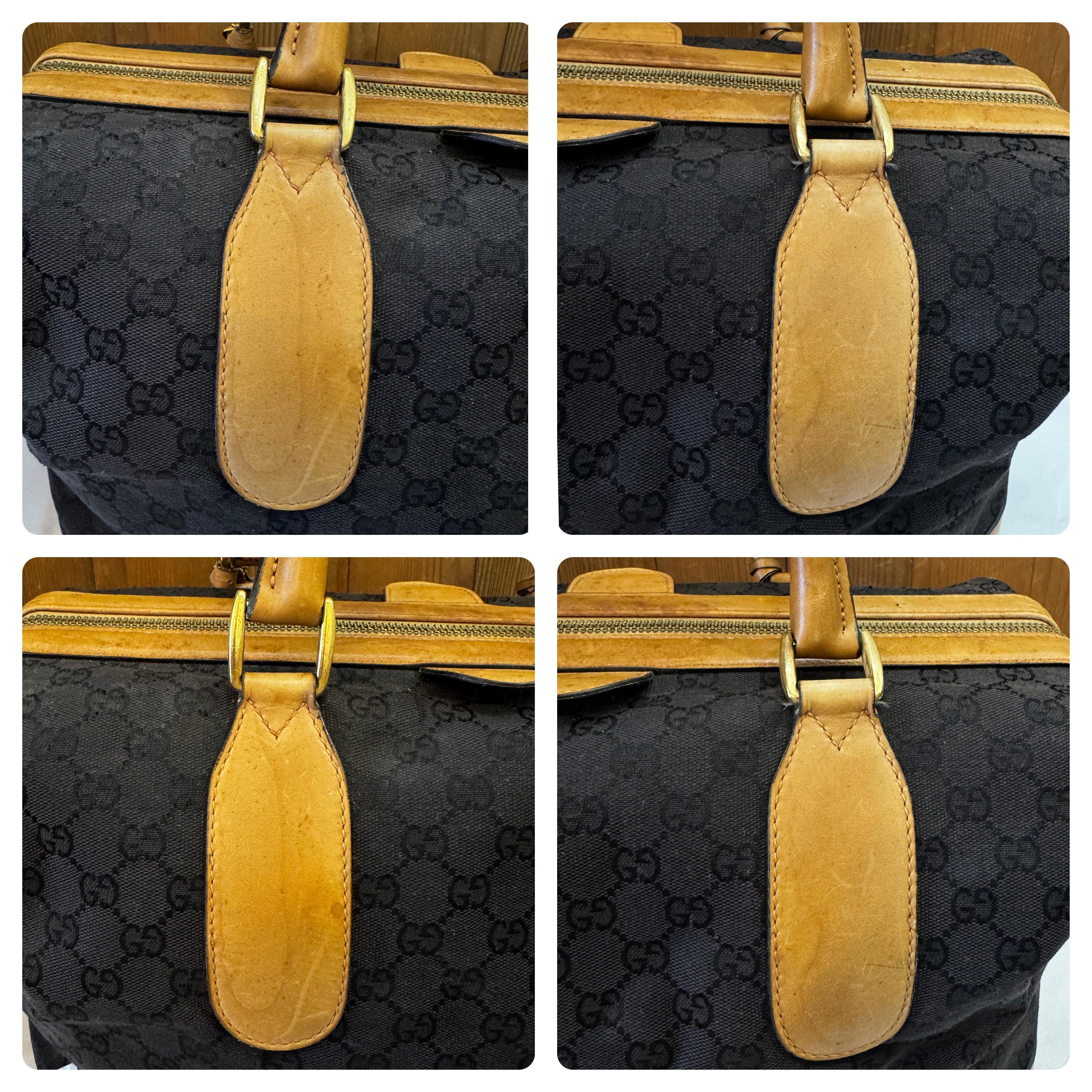 1970s Vintage GUCCI GG Monograma Jacquard Doctor Duffle Bag Unisex Negro Marrón en venta 6
