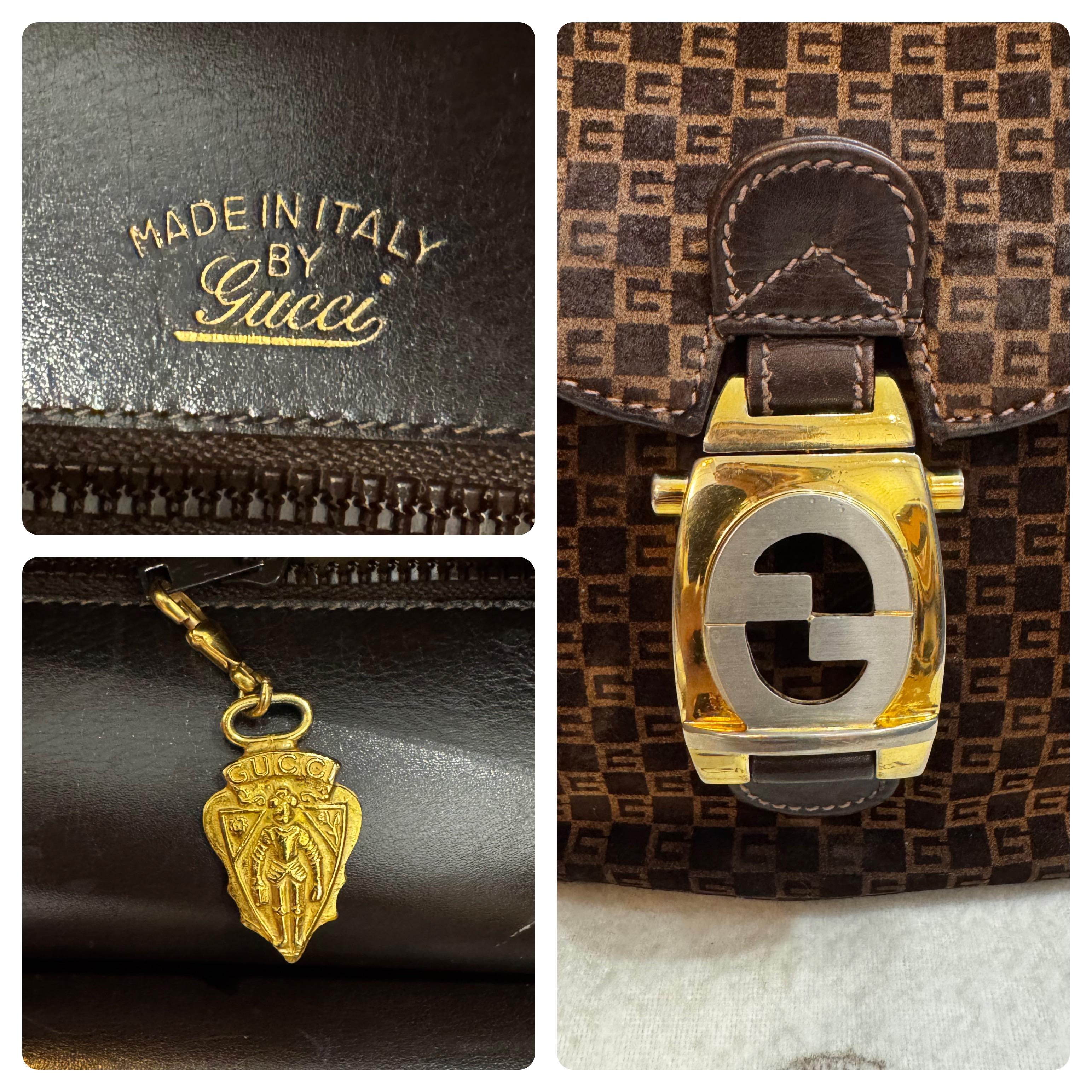 Borsa a tracolla GG GG in pelle nubuck Bamboo marrone, anni '70. in vendita 6