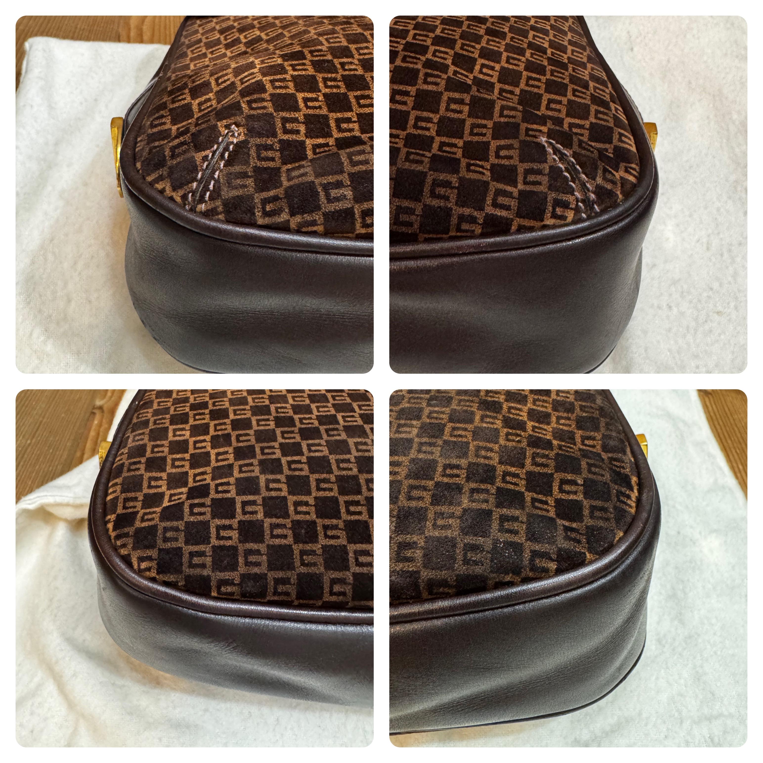 Borsa a tracolla GG GG in pelle nubuck Bamboo marrone, anni '70. In condizioni buone in vendita a Bangkok, TH