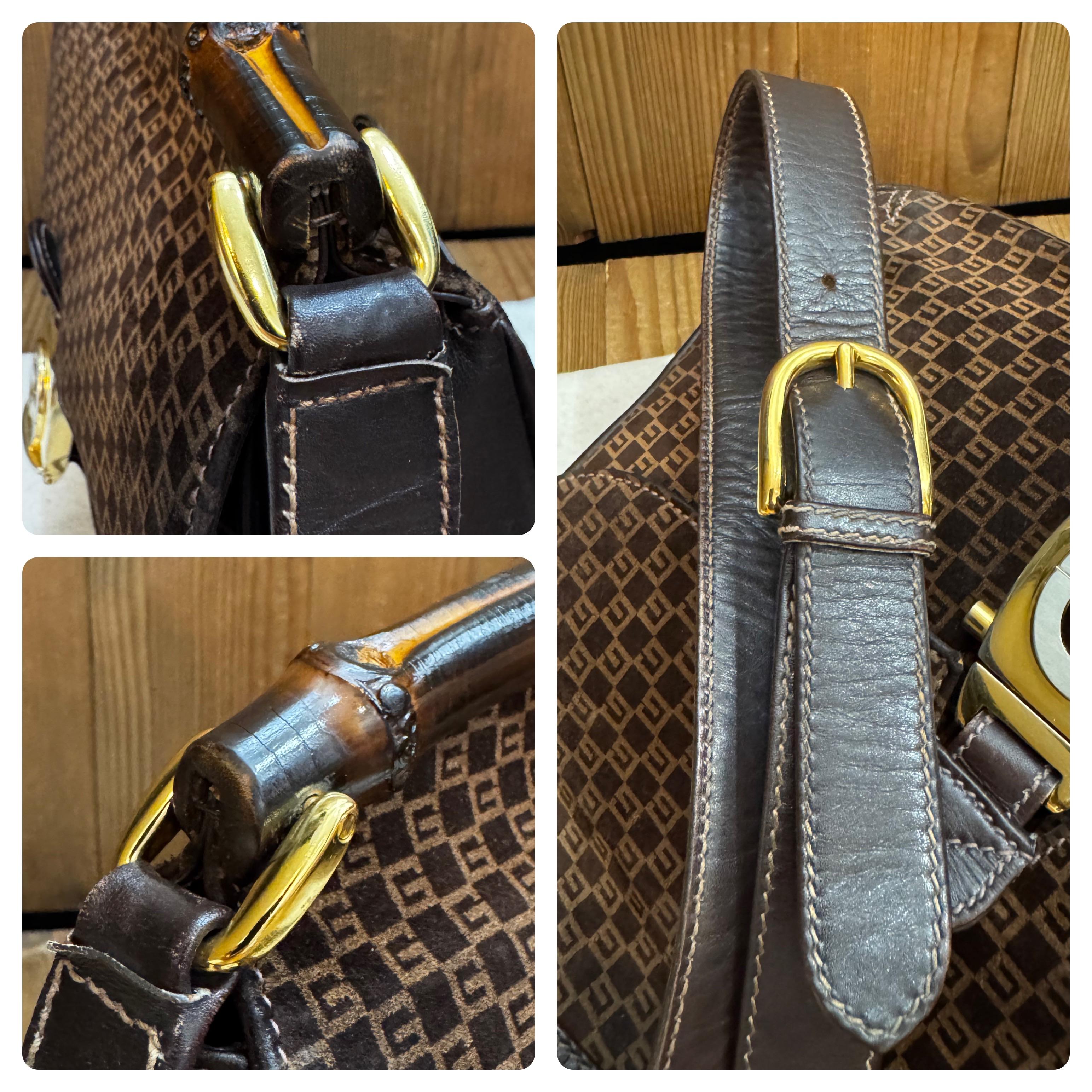 da uomo o donna Borsa a tracolla GG GG in pelle nubuck Bamboo marrone, anni '70. in vendita