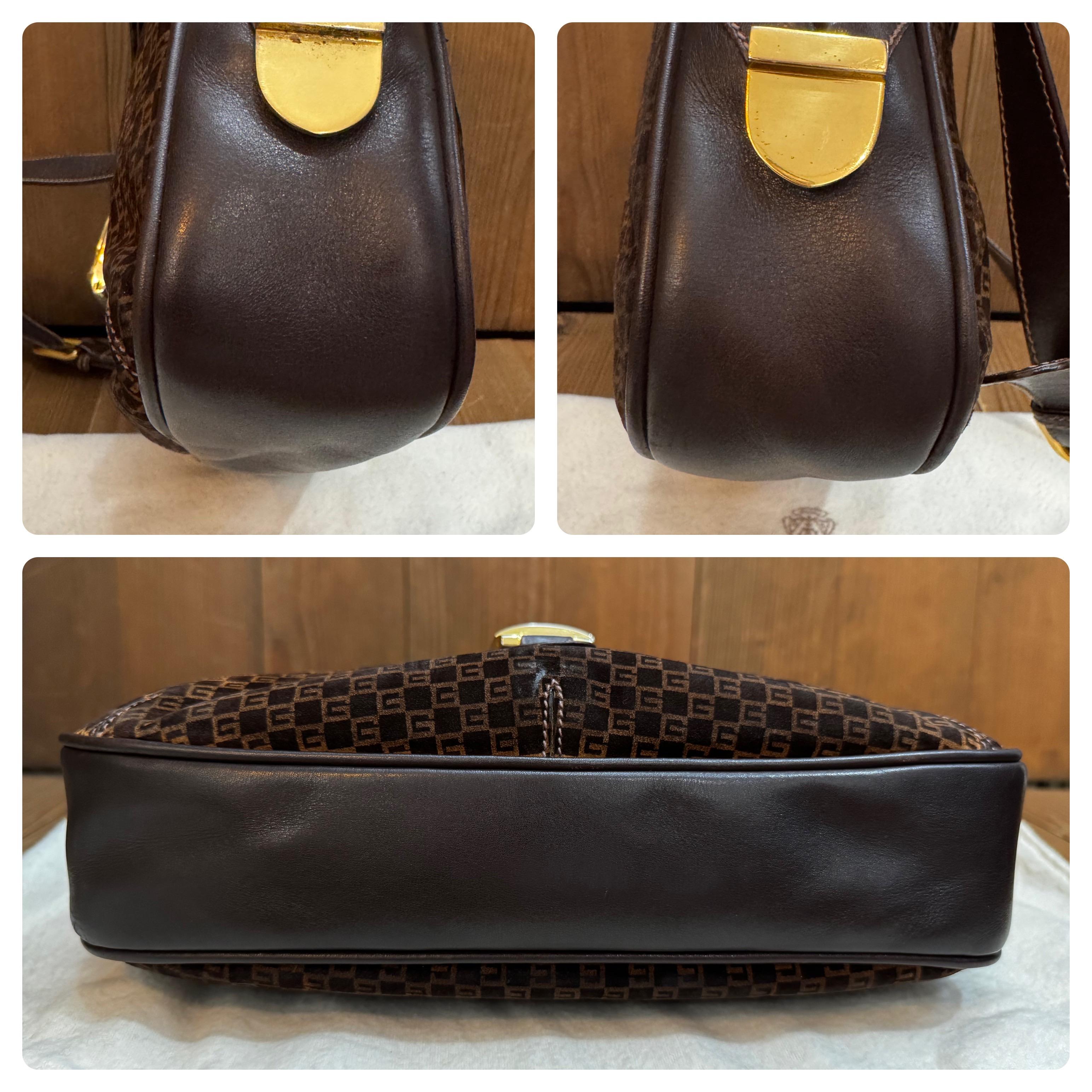 Borsa a tracolla GG GG in pelle nubuck Bamboo marrone, anni '70. in vendita 1
