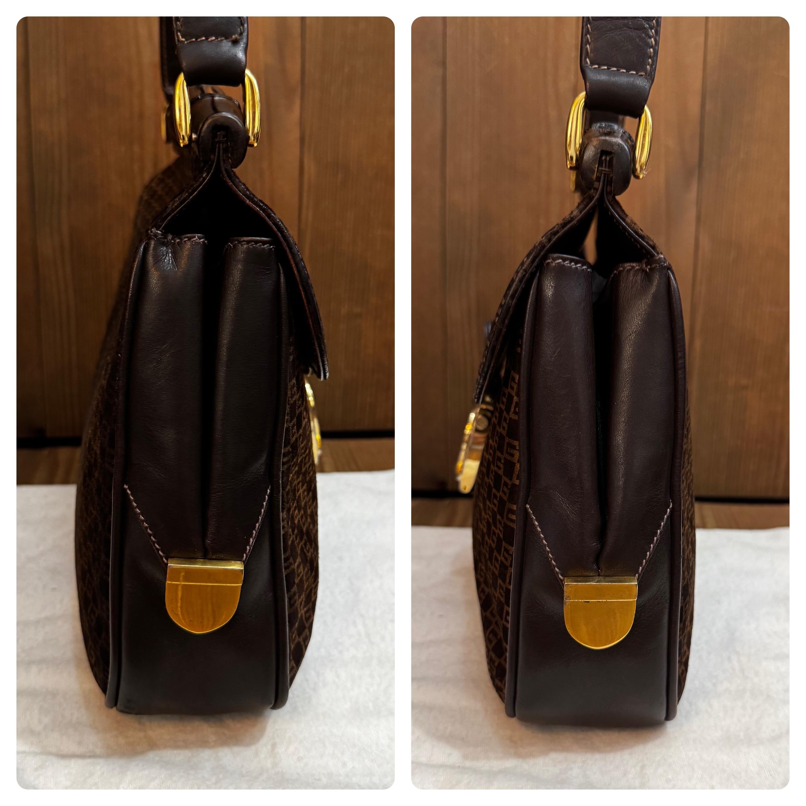 Borsa a tracolla GG GG in pelle nubuck Bamboo marrone, anni '70. in vendita 2