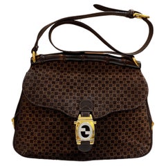 1970s Vintage GUCCI GG Nubuck Leather Bamboo Shoulder Bag Brown
