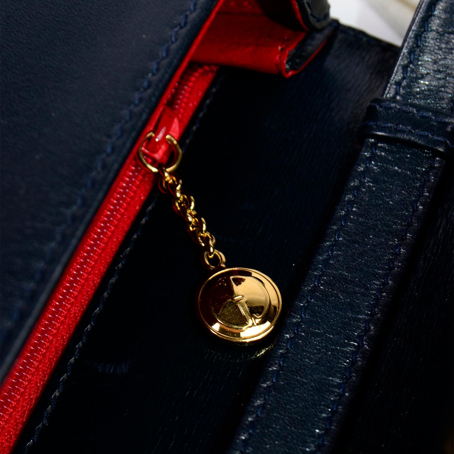 1970er Jahre Vintage Gucci Handtasche Marineblaue Midnight Blue Leder-Umhängetasche im Angebot 6