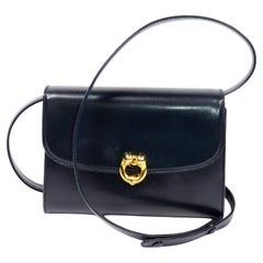 1970er Jahre Vintage Gucci Handtasche Marineblaue Midnight Blue Leder-Umhängetasche