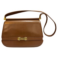1970s Vintage GUCCI Leather Shoulder Bag Turnlock Brown