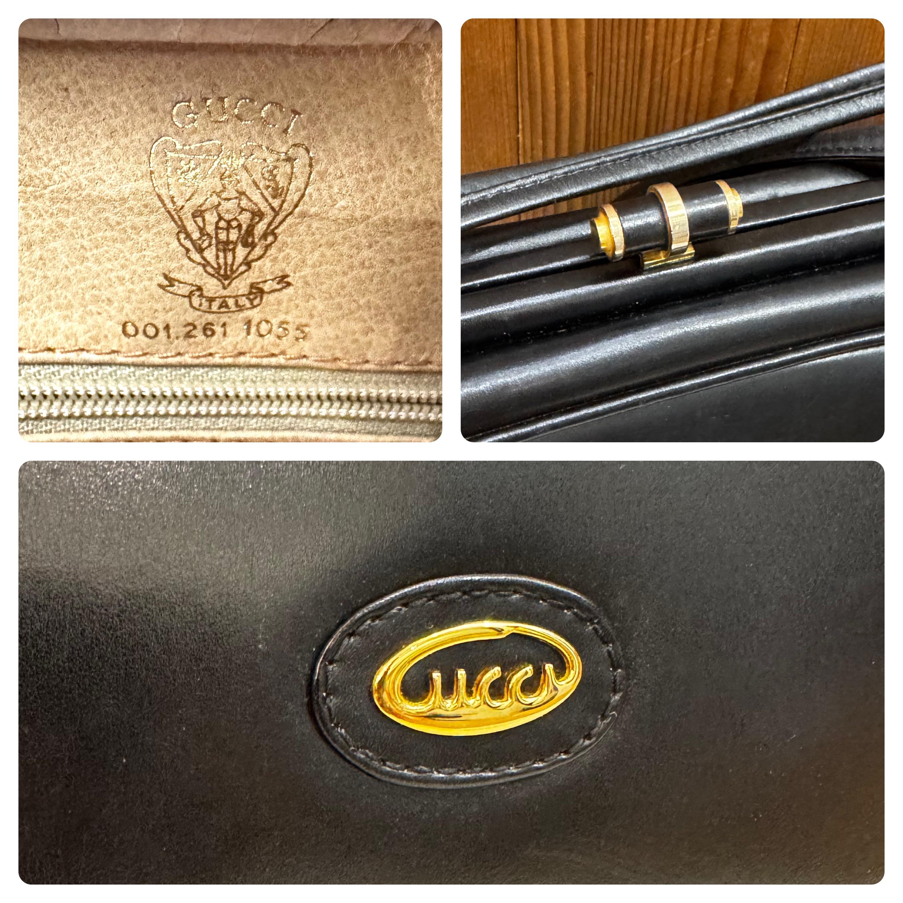 1970s Vintage GUCCI Leather Shoulder Bag Kiss-Lock Black For Sale 3