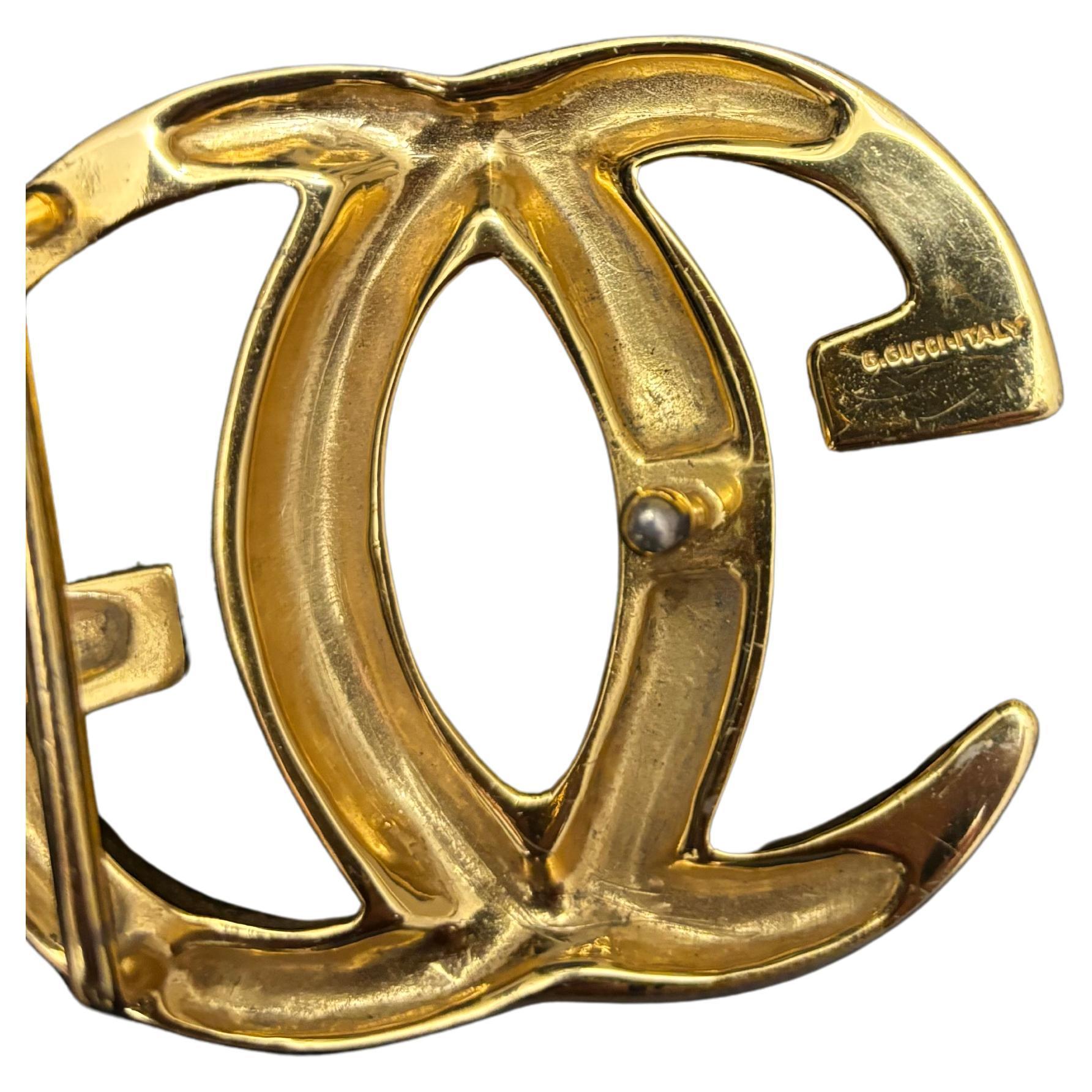 1970 Vintage GUCCI Massive Gold Toned GG Belt Buckle Unisex Unisexe 