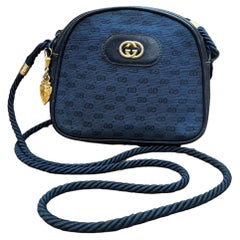 1970s Vintage GUCCI Micro GG Jacquard Crossbody Bag Navy