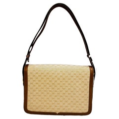 1970s Vintage GUCCI Micro GG Jacquard Leather Shoulder Bag Off-White Brown