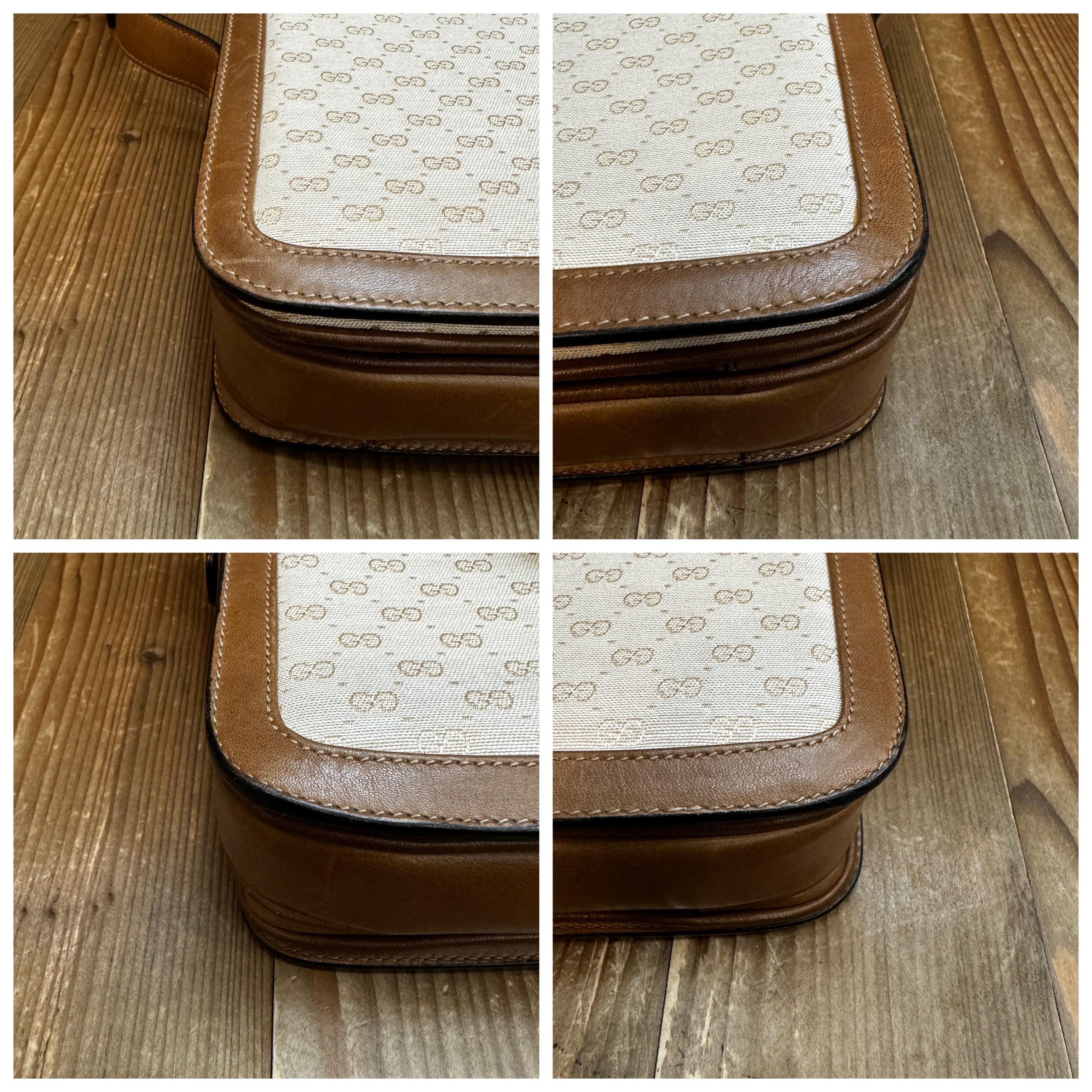 Women's or Men's 1970s Vintage GUCCI Micro GG Jacquard Leather Shoulder Bag Off-White Brown