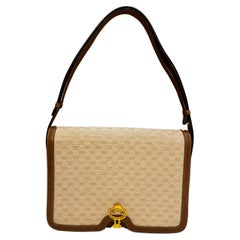 1970s Vintage GUCCI Micro GG Jacquard Leather Shoulder Bag Off-White Brown