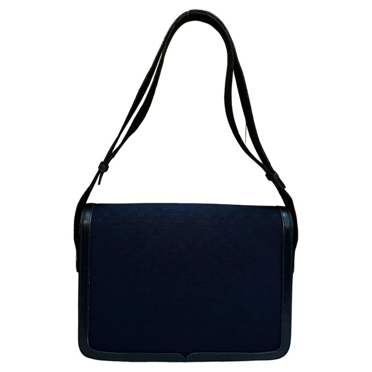 1970s Vintage GUCCI Micro GG Jacquard Leather Shoulder Bag Navy