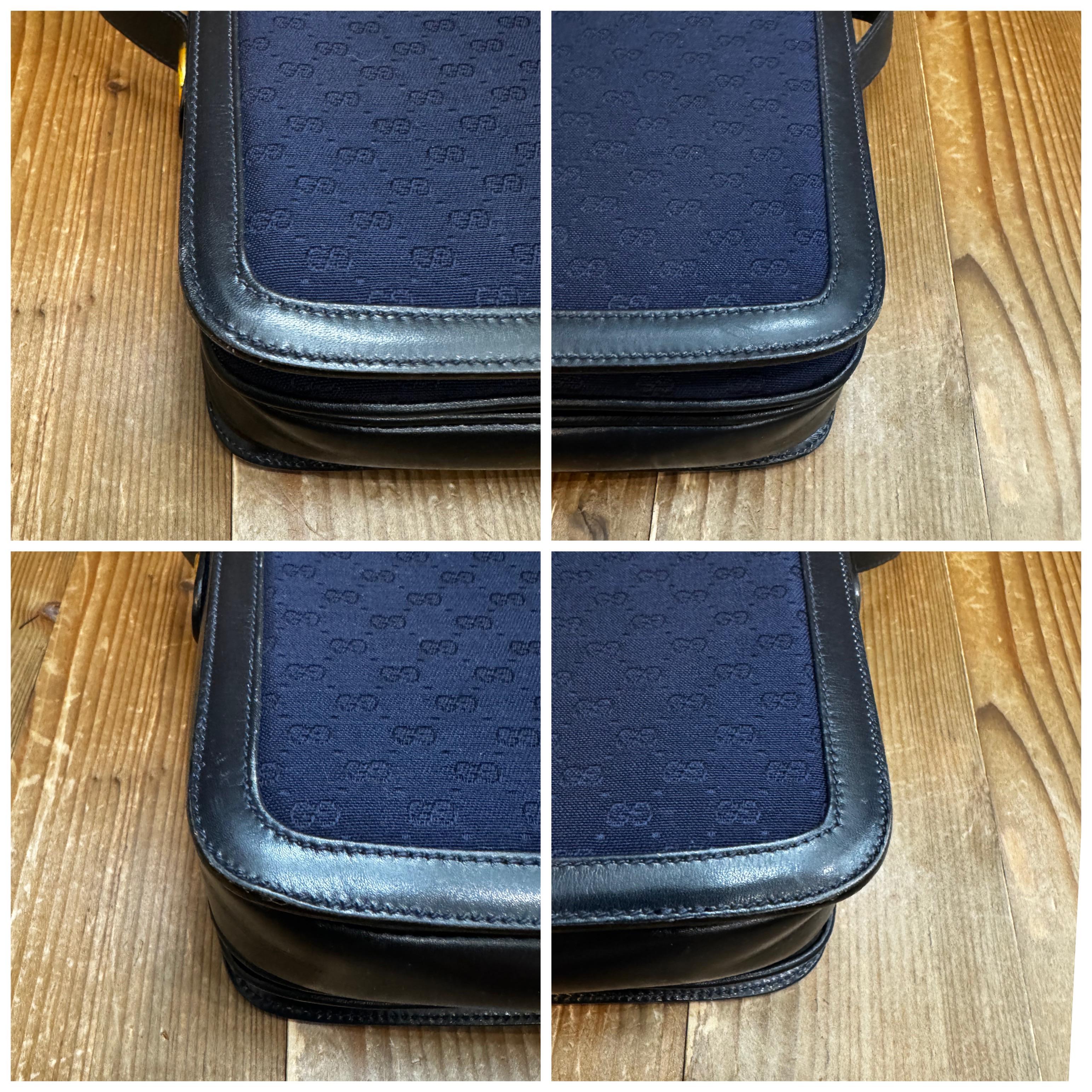 1970s Vintage GUCCI Micro GG Jacquard Leather Shoulder Bag Navy For Sale 3