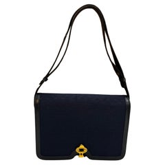 1970s Vintage GUCCI Micro GG Jacquard Leather Shoulder Bag Navy