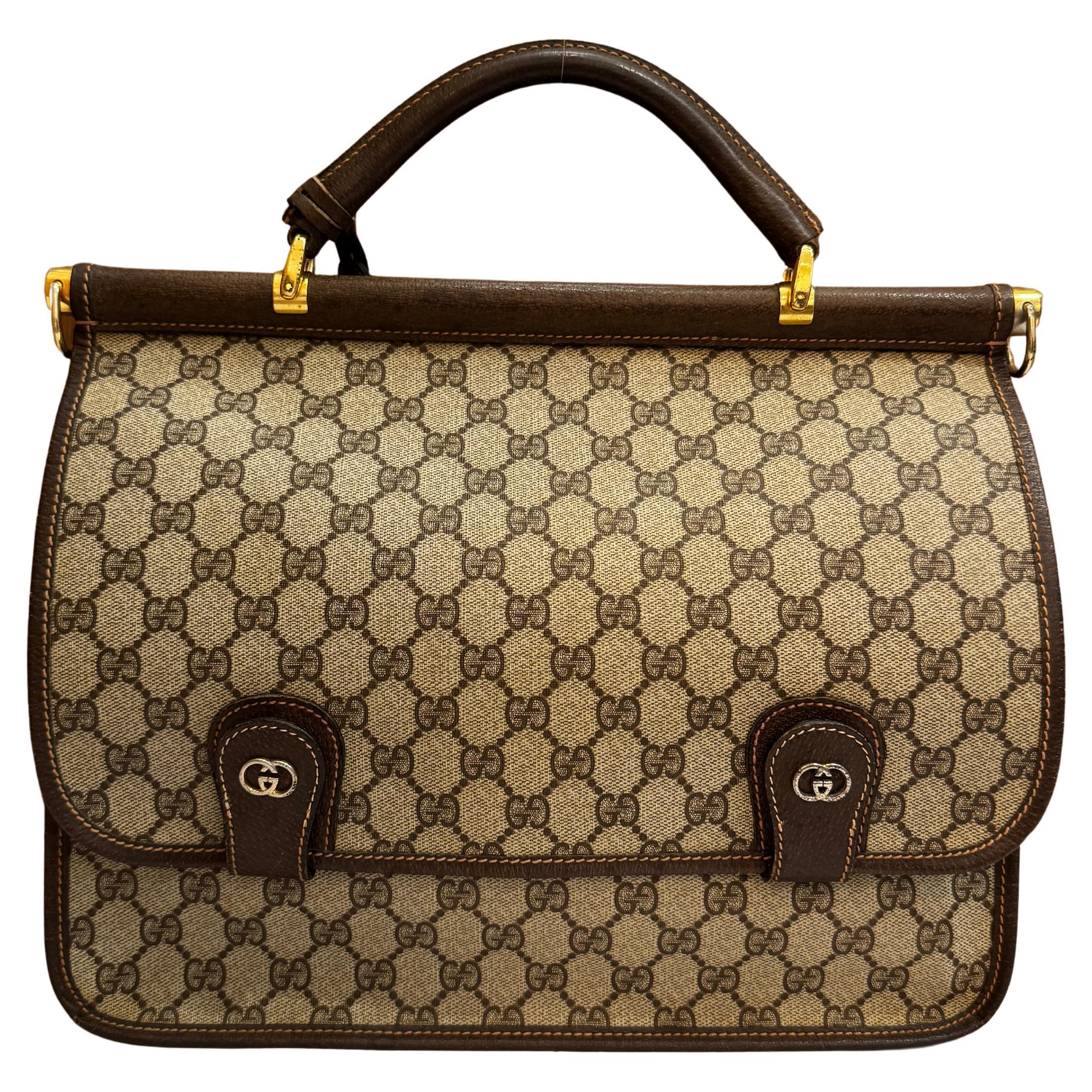 1970s Vintage GUCCI Monogram Canvas Briefcase Business Bag Brown 8