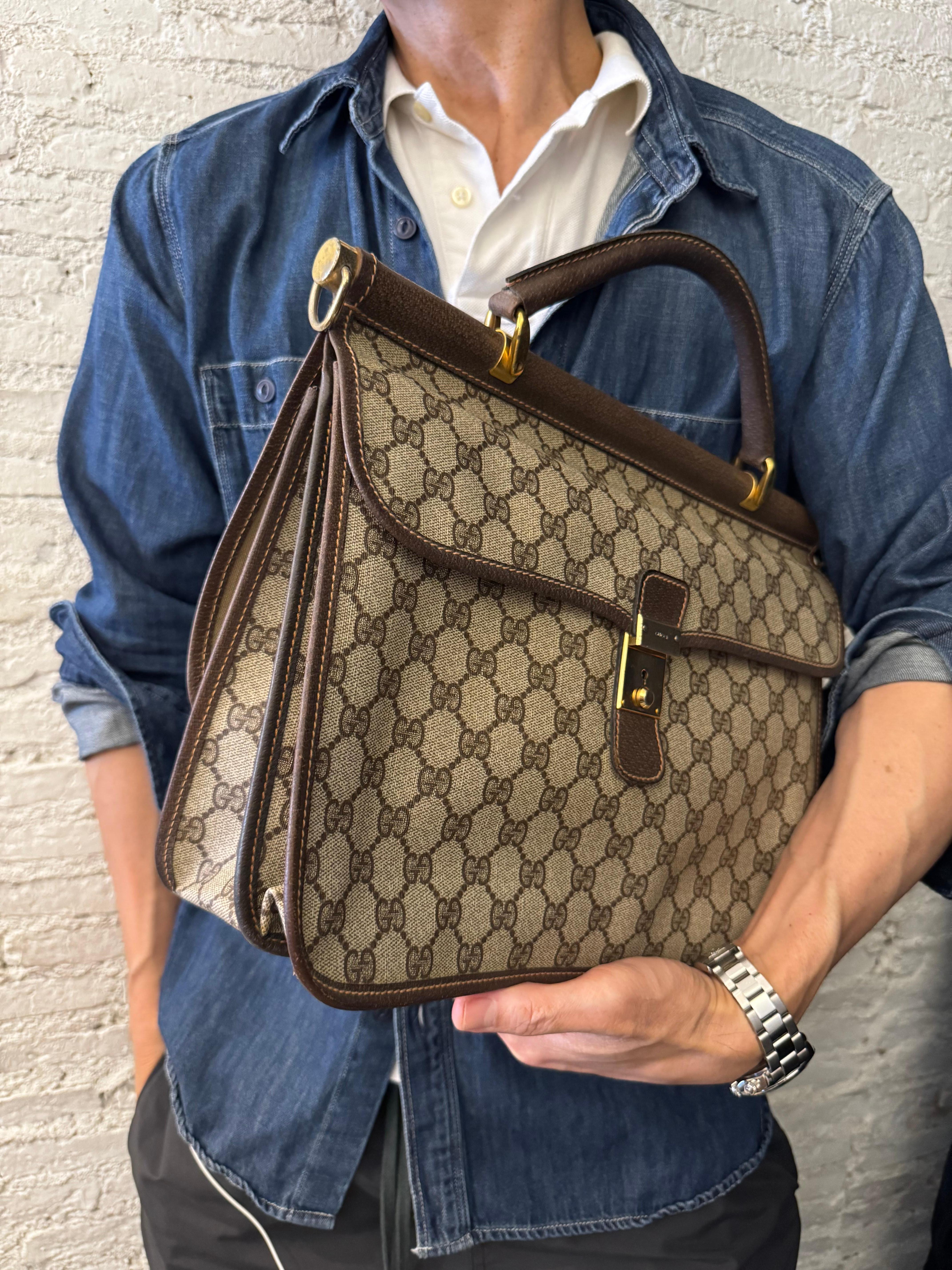 1970s Vintage GUCCI Monogram Canvas Briefcase Business Bag Brown In Good Condition In Bangkok, TH
