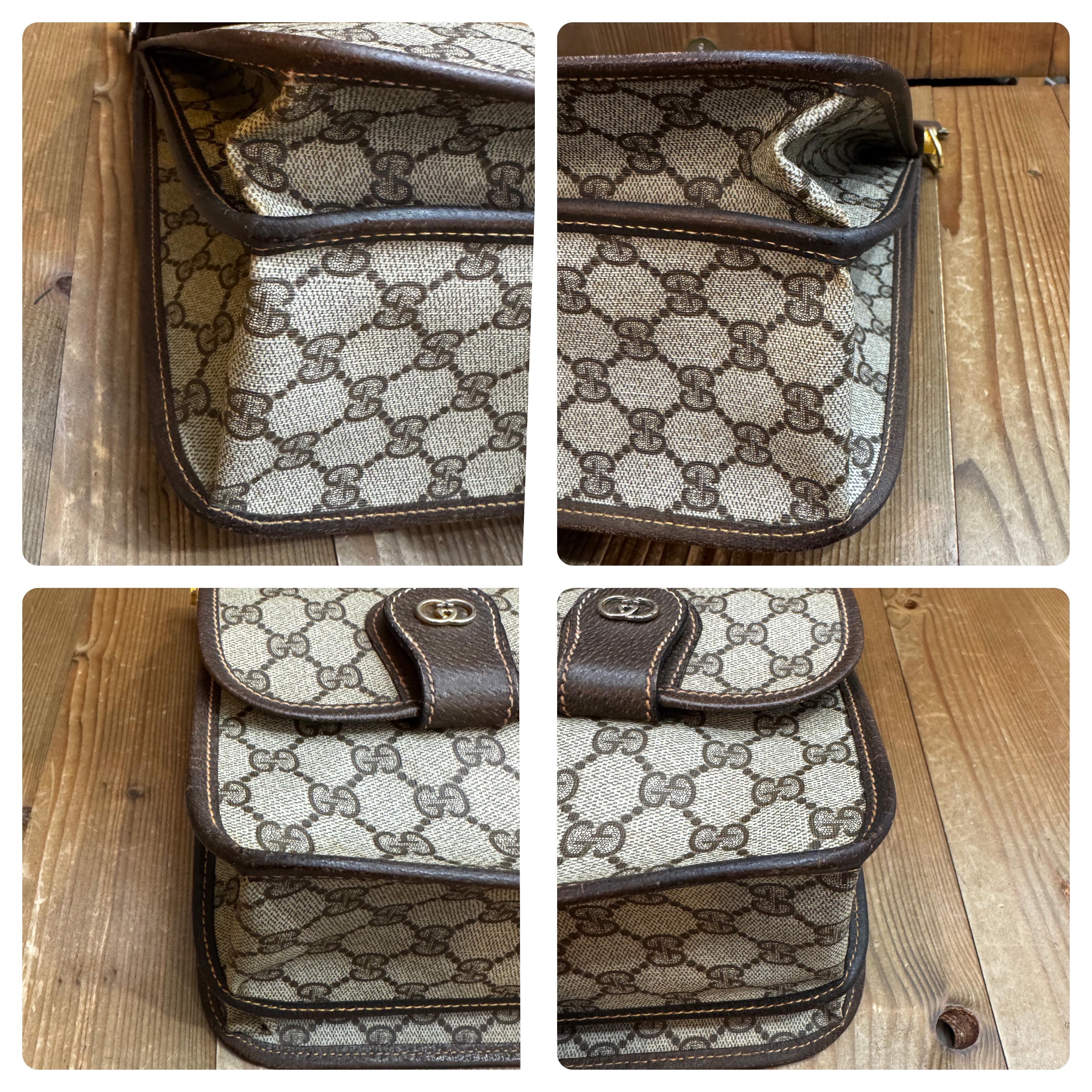 1970s Vintage GUCCI Monogram Canvas Briefcase Business Bag Brown 1