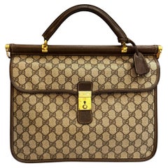 1970s Vintage GUCCI Monogram Canvas Briefcase Business Bag Brown