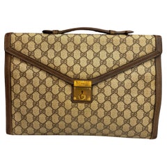 1970s Vintage GUCCI Monogram Canvas Business Bag Brown