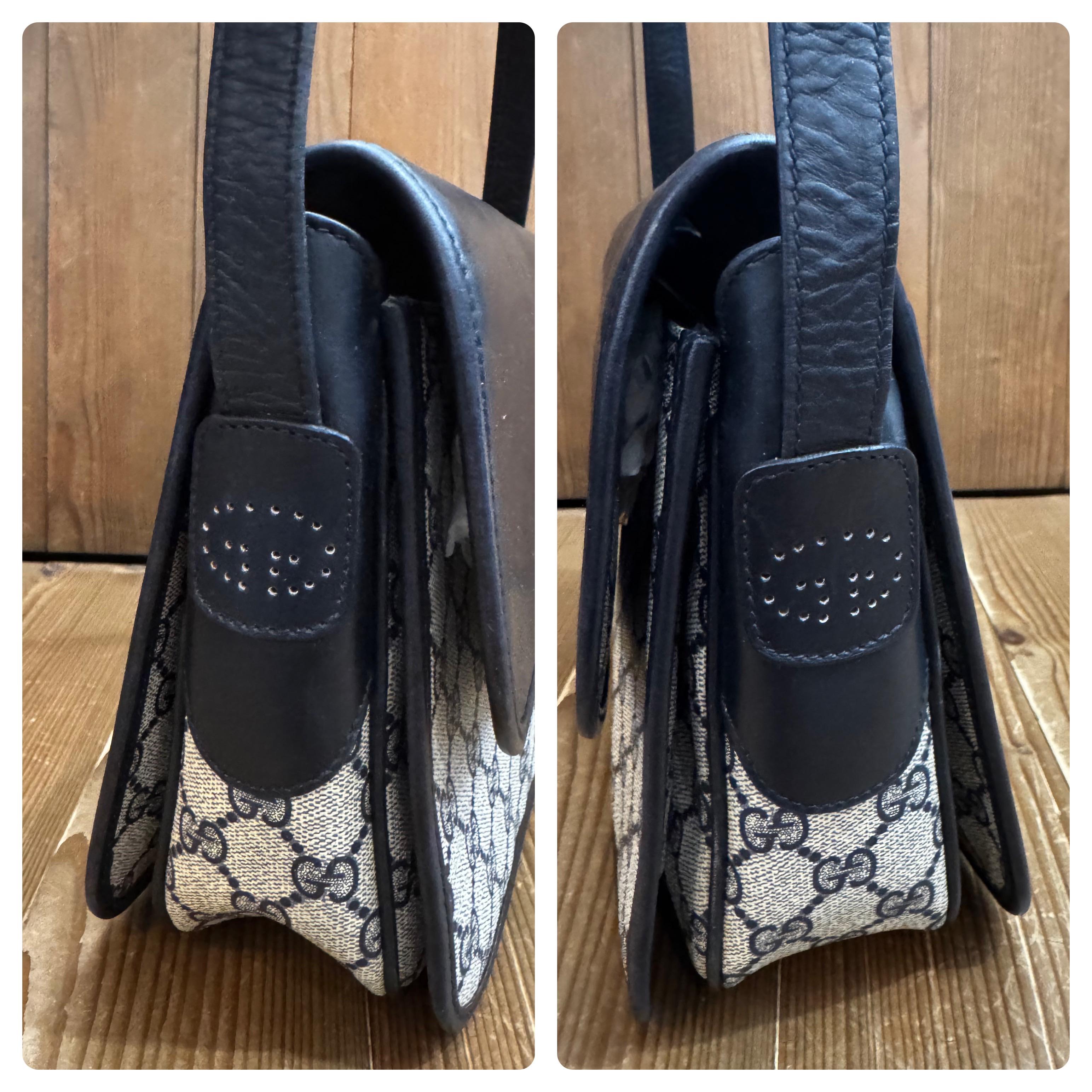 1970s Vintage GUCCI Monogram Canvas Crossbody Bag Navy Perforated GG 2