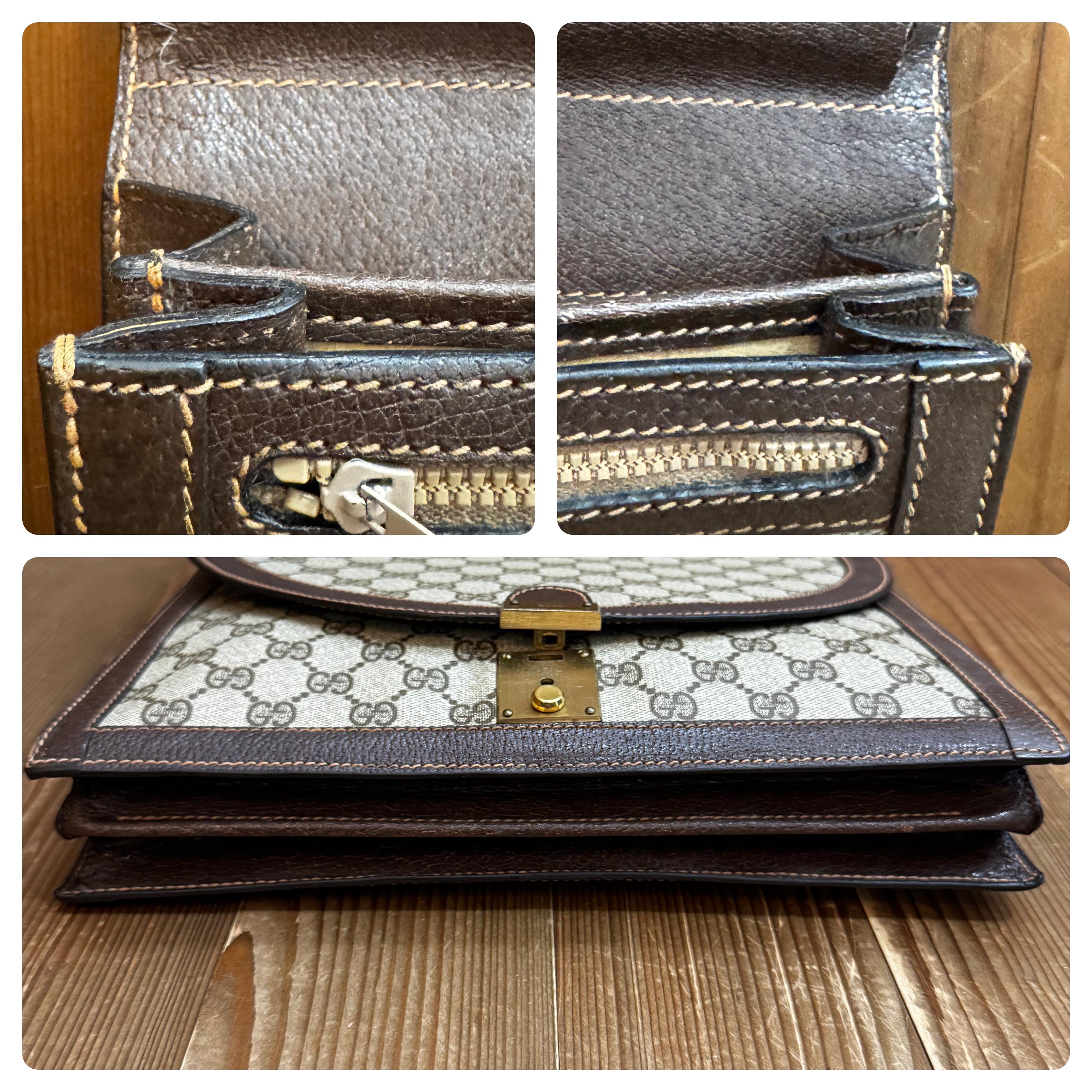 1970s Vintage GUCCI Monograma Lienzo Dos Vías Bolso Bandolera Marrón en venta 8
