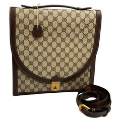 1970s Vintage GUCCI Monogram Canvas Two-Way Document Shoulder Bag Brown
