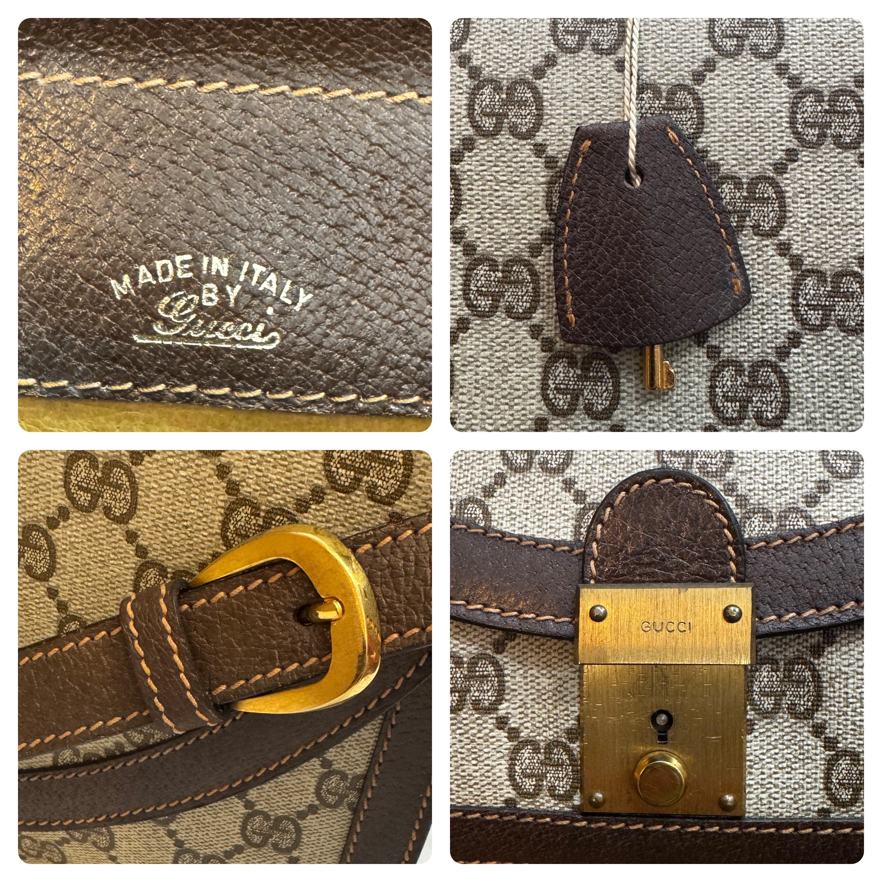 1970s Vintage GUCCI Monograma Lienzo Dos Vías Bolso Bandolera Marrón en venta 1