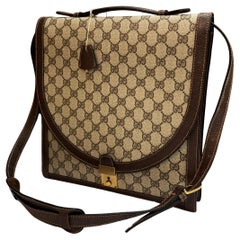 1970s Vintage GUCCI Monogram Canvas Two-Way Document Shoulder Bag Brown
