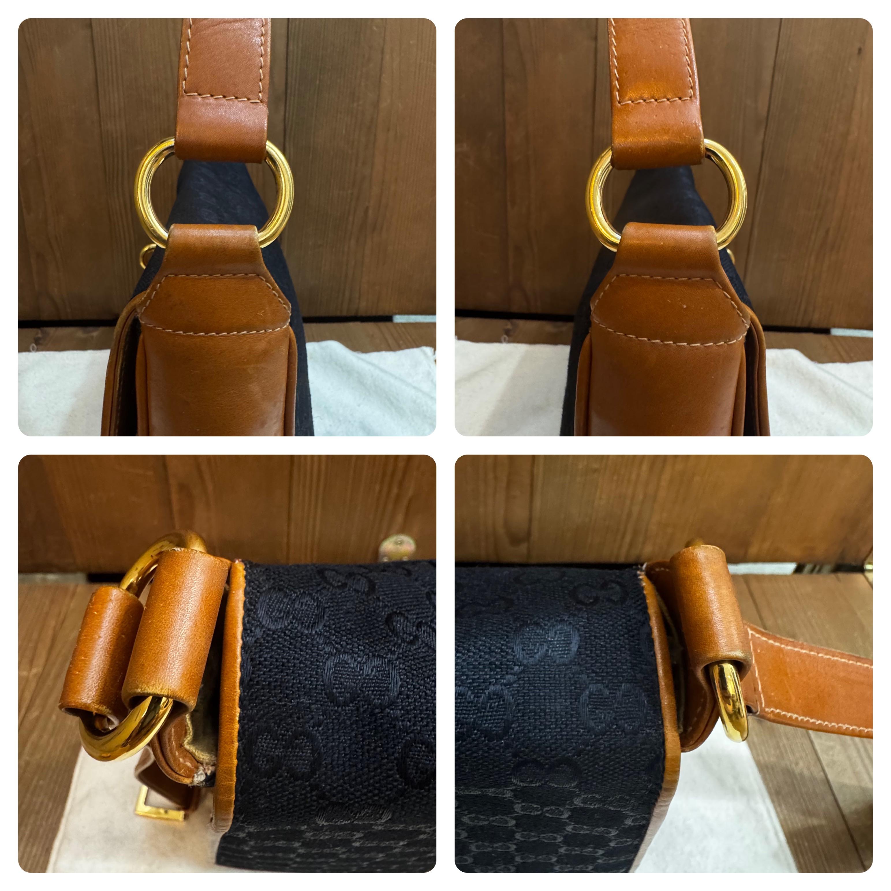 1970s Vintage GUCCI Monograma GG Jacquard Horsebit Bolso de hombro Negro en venta 6