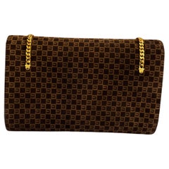 1970s Vintage GUCCI Monogram Suede Clutch Bag Brown