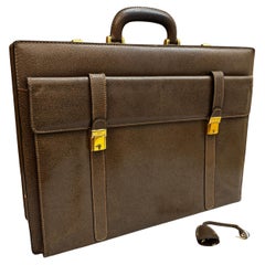1970s Vintage GUCCI Pigskin Leather Briefcase Trunk Attaché Bag Brown