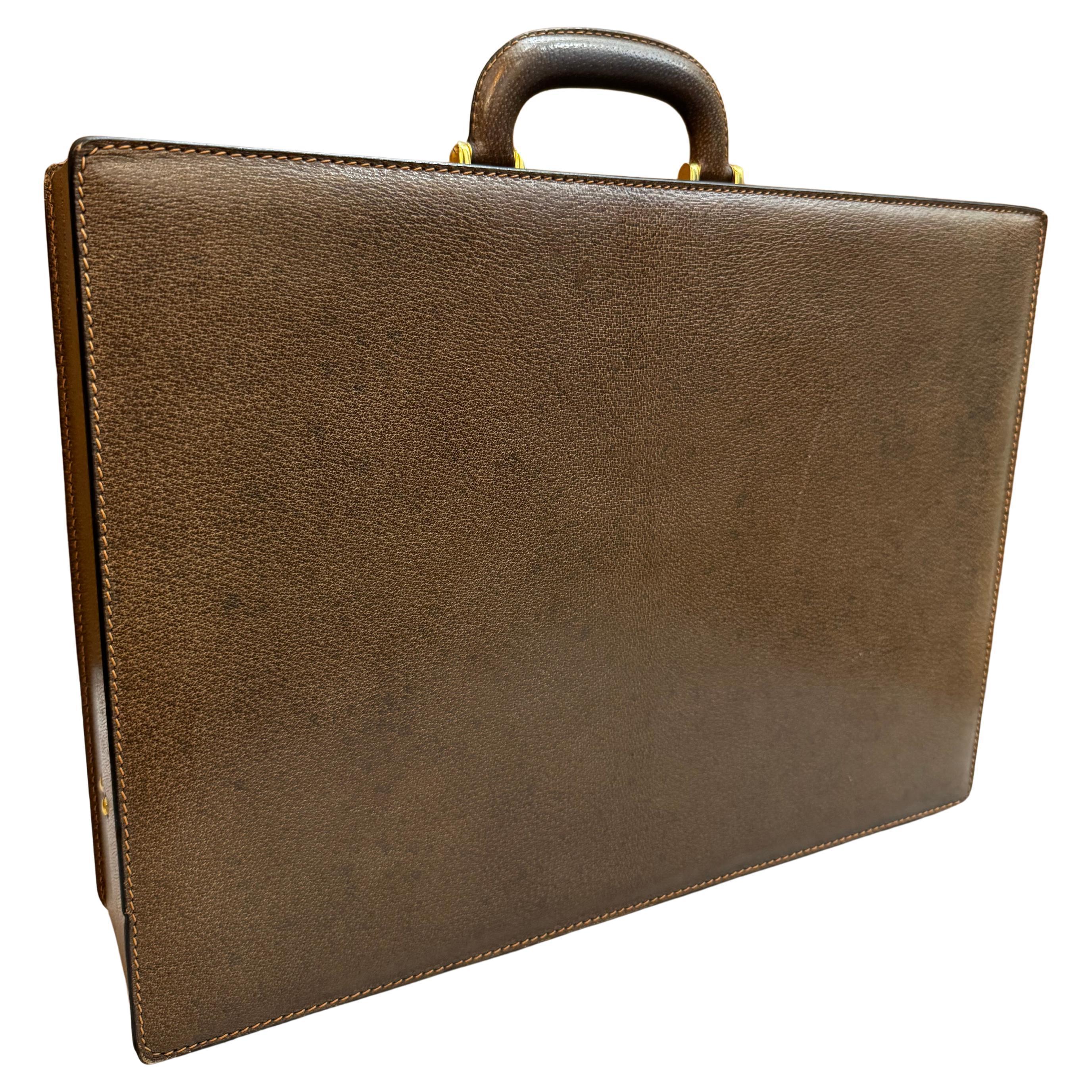 Men's 1970s Vintage GUCCI Pigskin Leather Briefcase Trunk Attaché Bag Brown