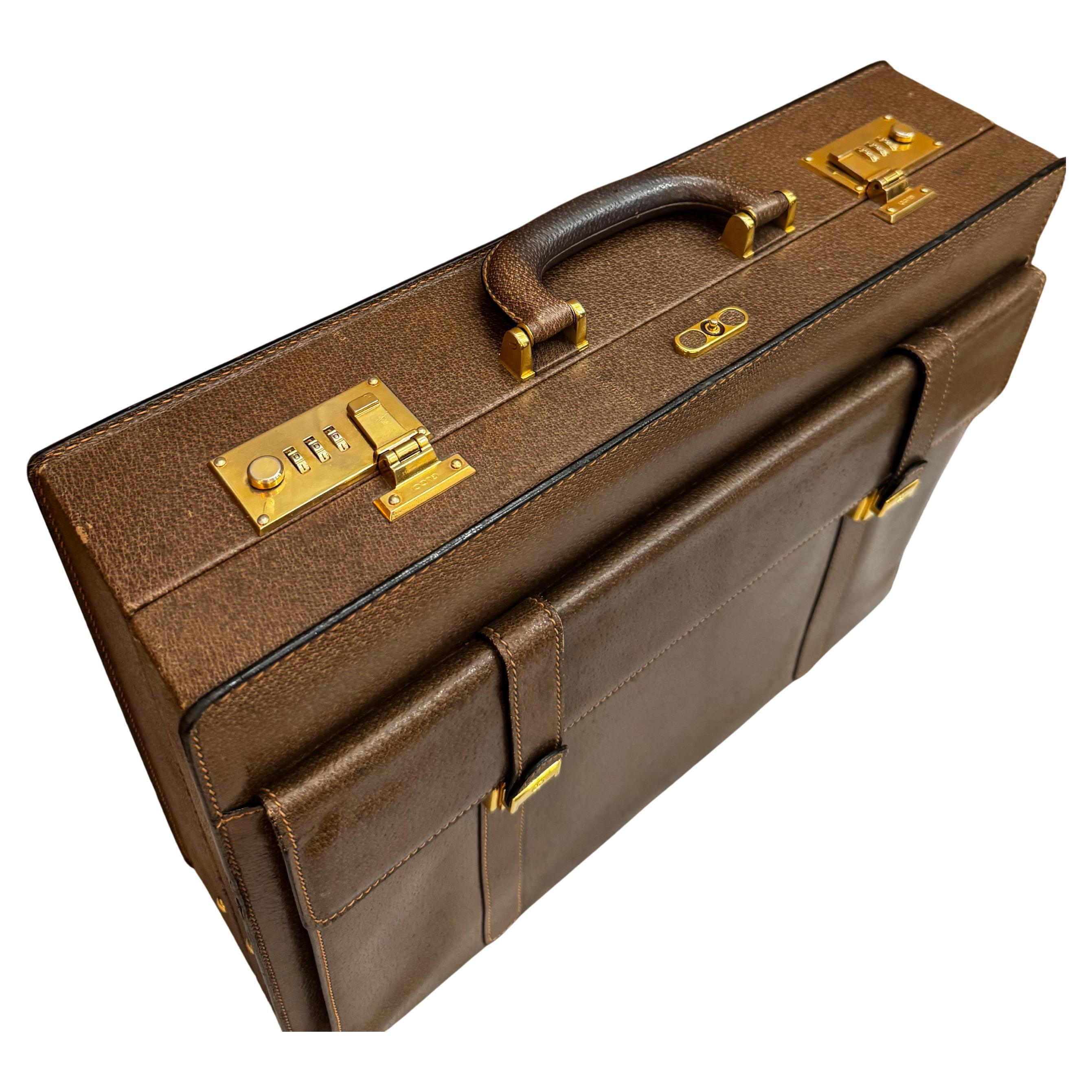 1970s Vintage GUCCI Pigskin Leather Briefcase Trunk Attaché Bag Brown 2
