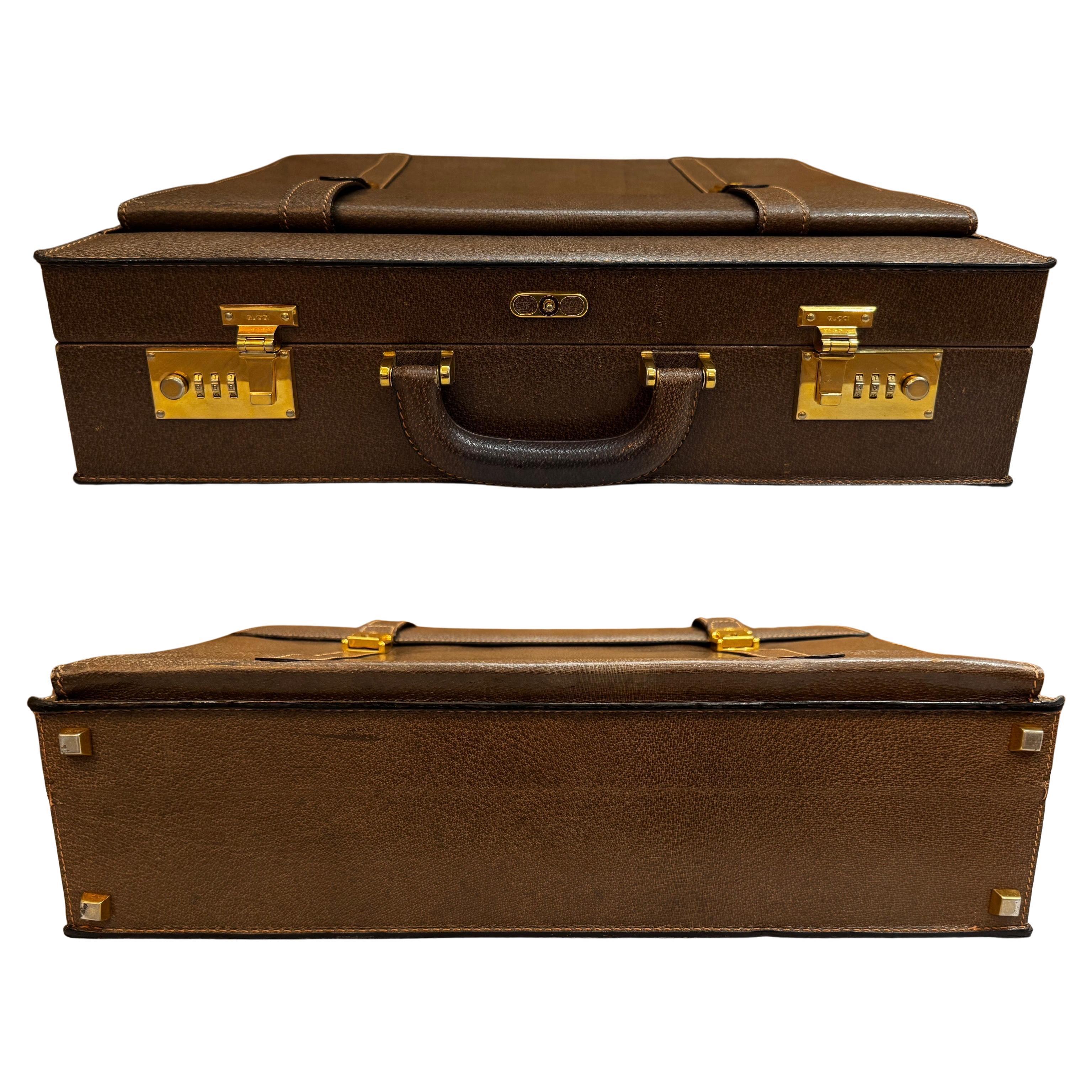 1970s Vintage GUCCI Pigskin Leather Briefcase Trunk Attaché Bag Brown 4