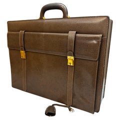 1970s Vintage GUCCI Pigskin Leather Briefcase Trunk Attaché Bag Brown