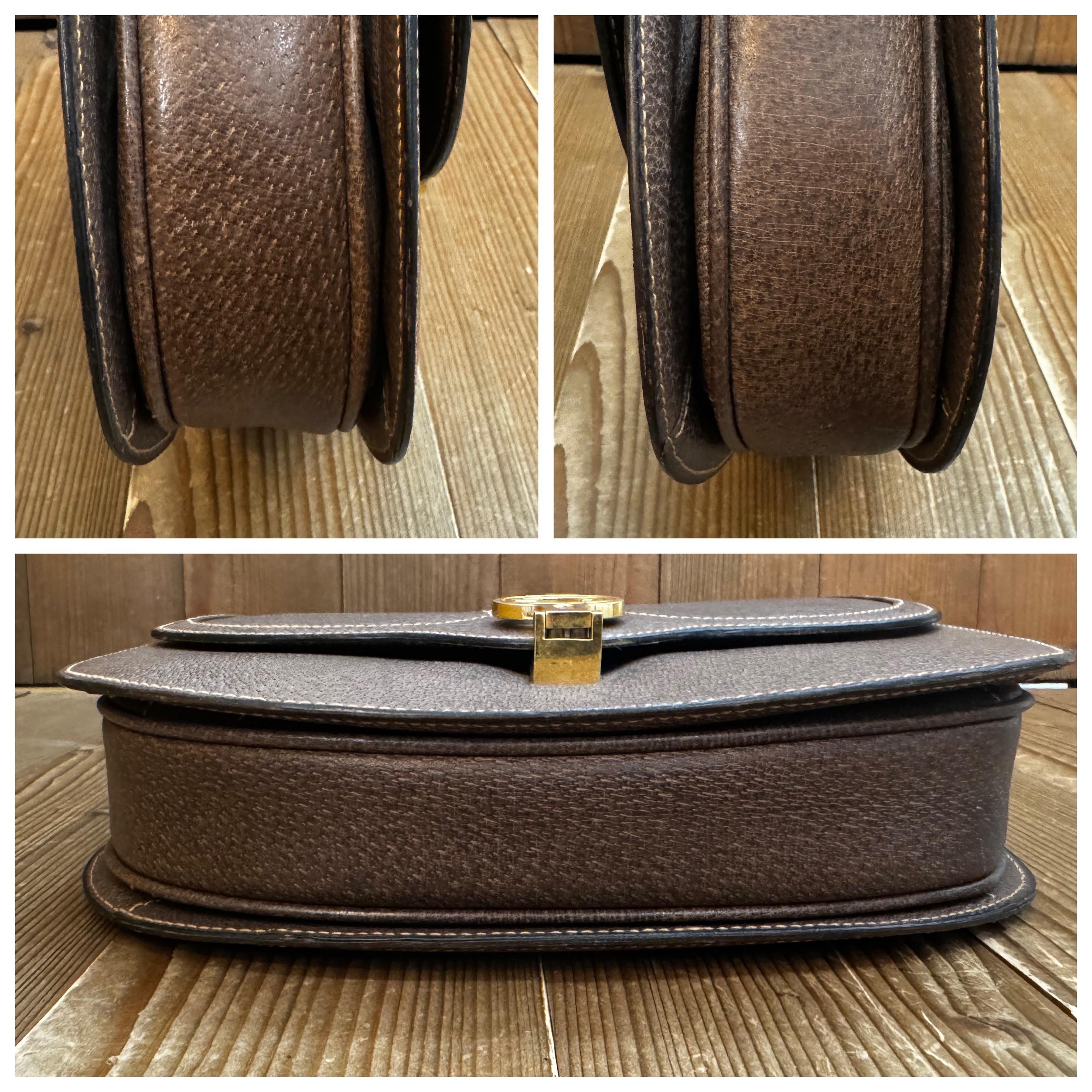 Black 1970s Vintage GUCCI Pigskin Leather Shoulder Bag Brown